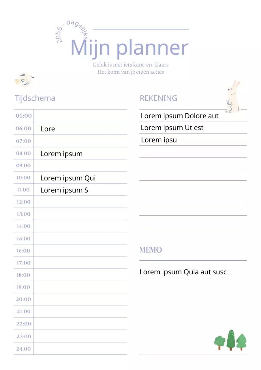 Eenvoudig roosterplan in mauve en ivoor