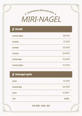 Prijslijst moderne nagelstudio in beige en ivoor