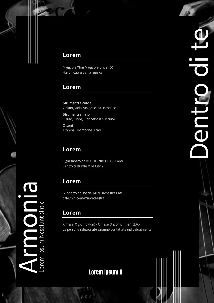 Appello per i membri di un'orchestra nera e moderna