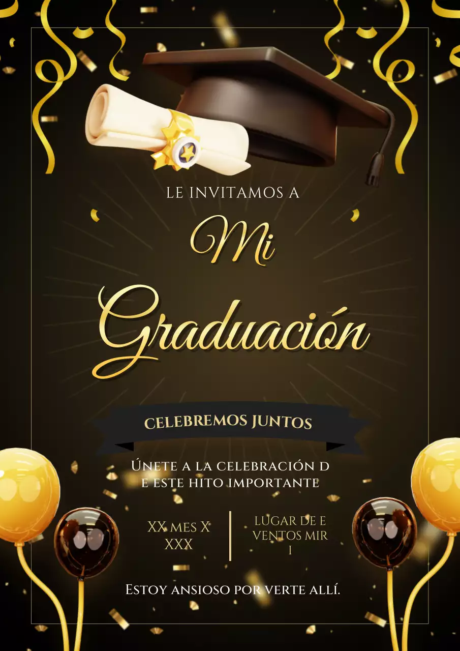 Elegante invitación de graduación en negro y dorado