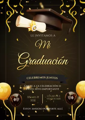 Elegante invitación de graduación en negro y dorado