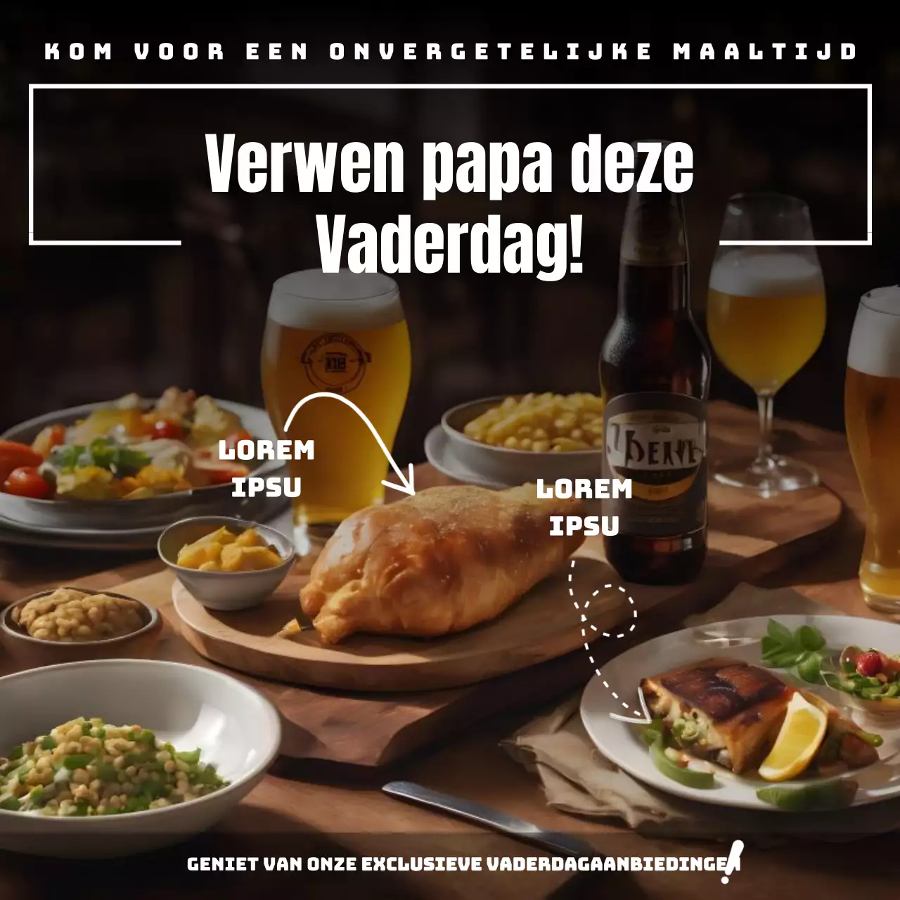 Zwart en Beige Eenvoudig Vaderdag Restaurant Evenement Advertentie