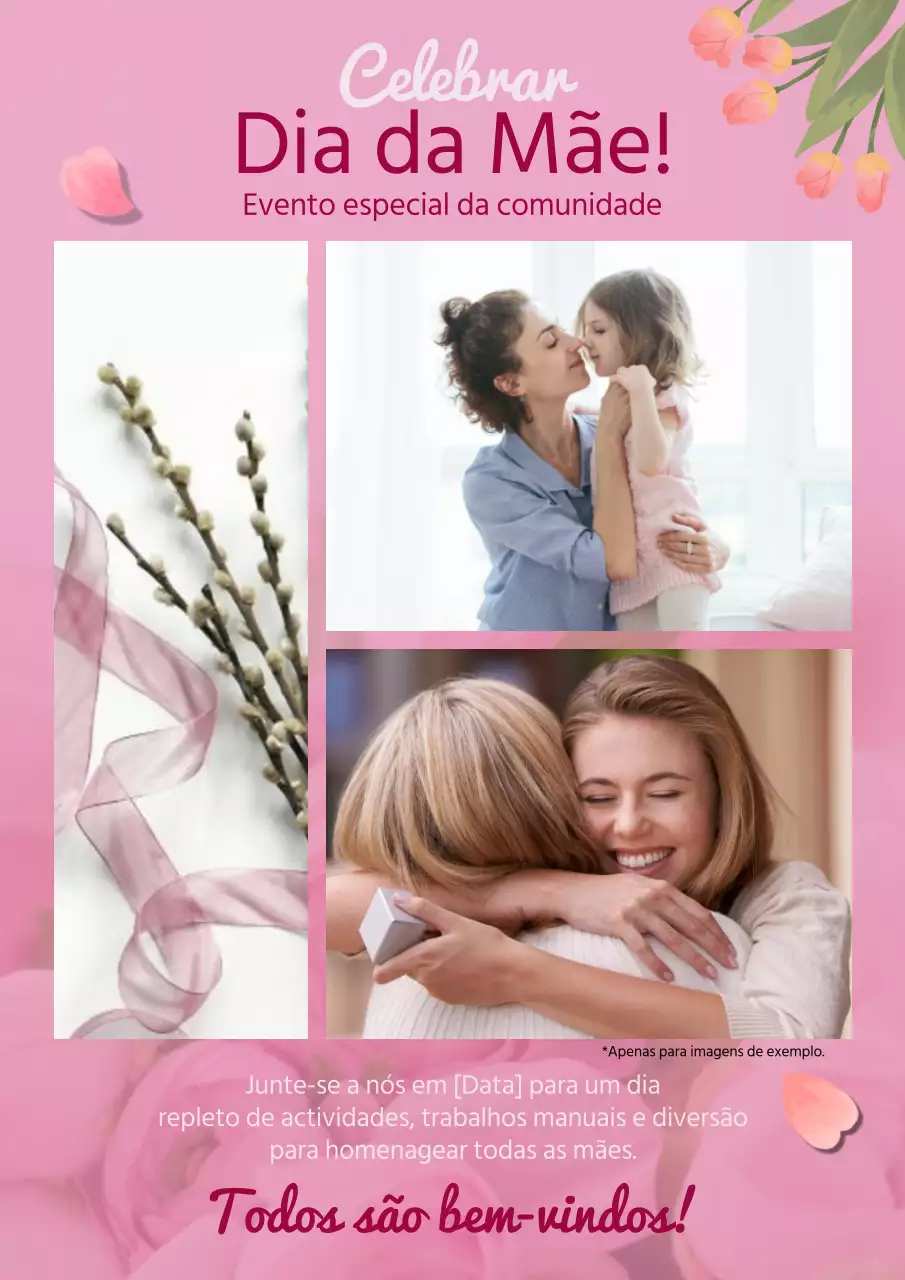 Anúncio de celebração do Dia da Mãe em rosa e branco encantador
