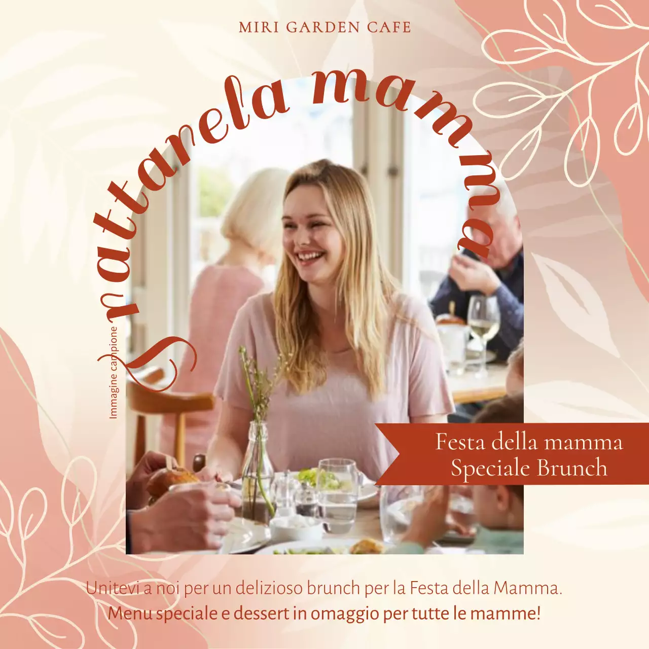Pubblicità di tendenza per il brunch della festa della mamma in rosa e beige