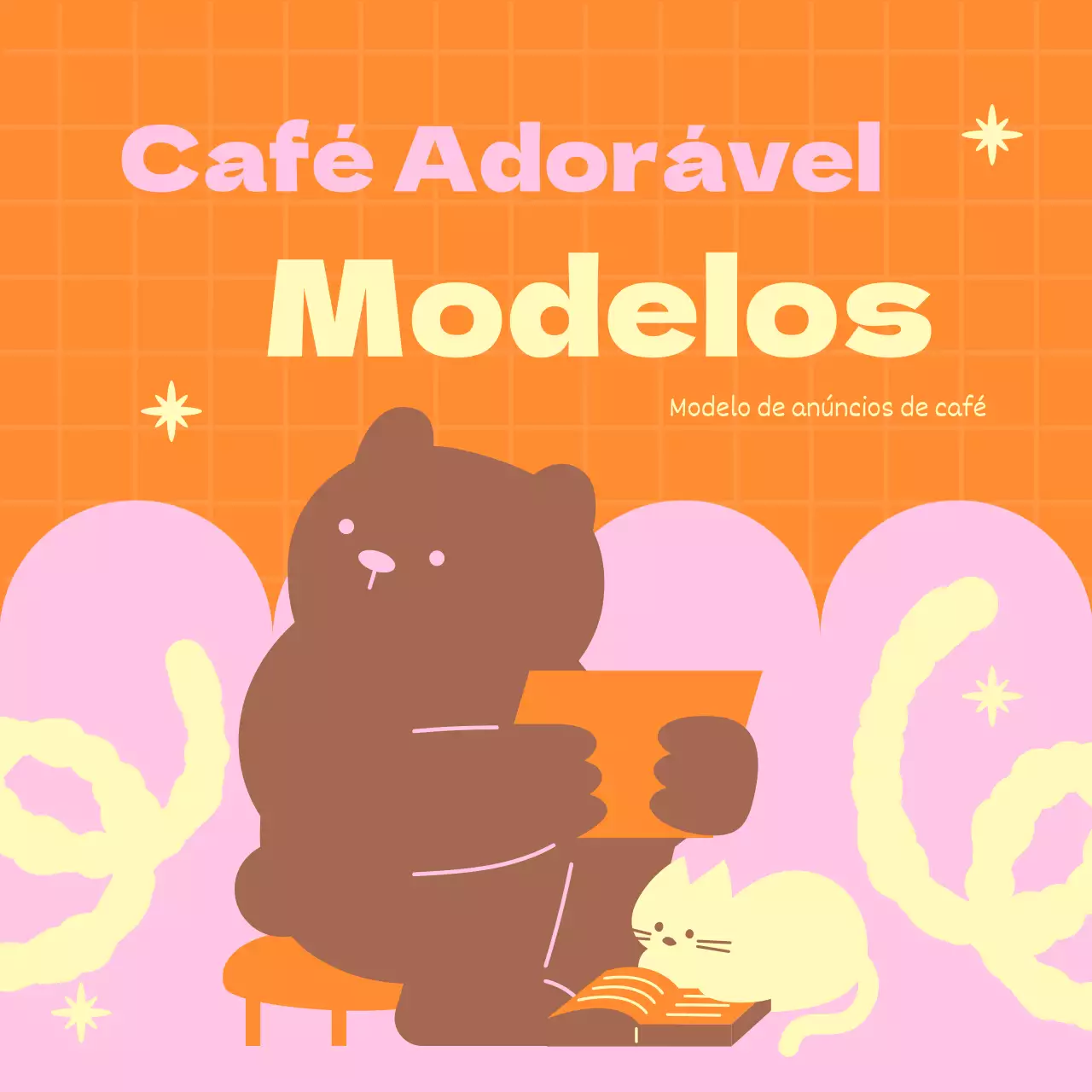 Um bonito anúncio de coleção de anúncios de café cor de laranja e cor-de-rosa