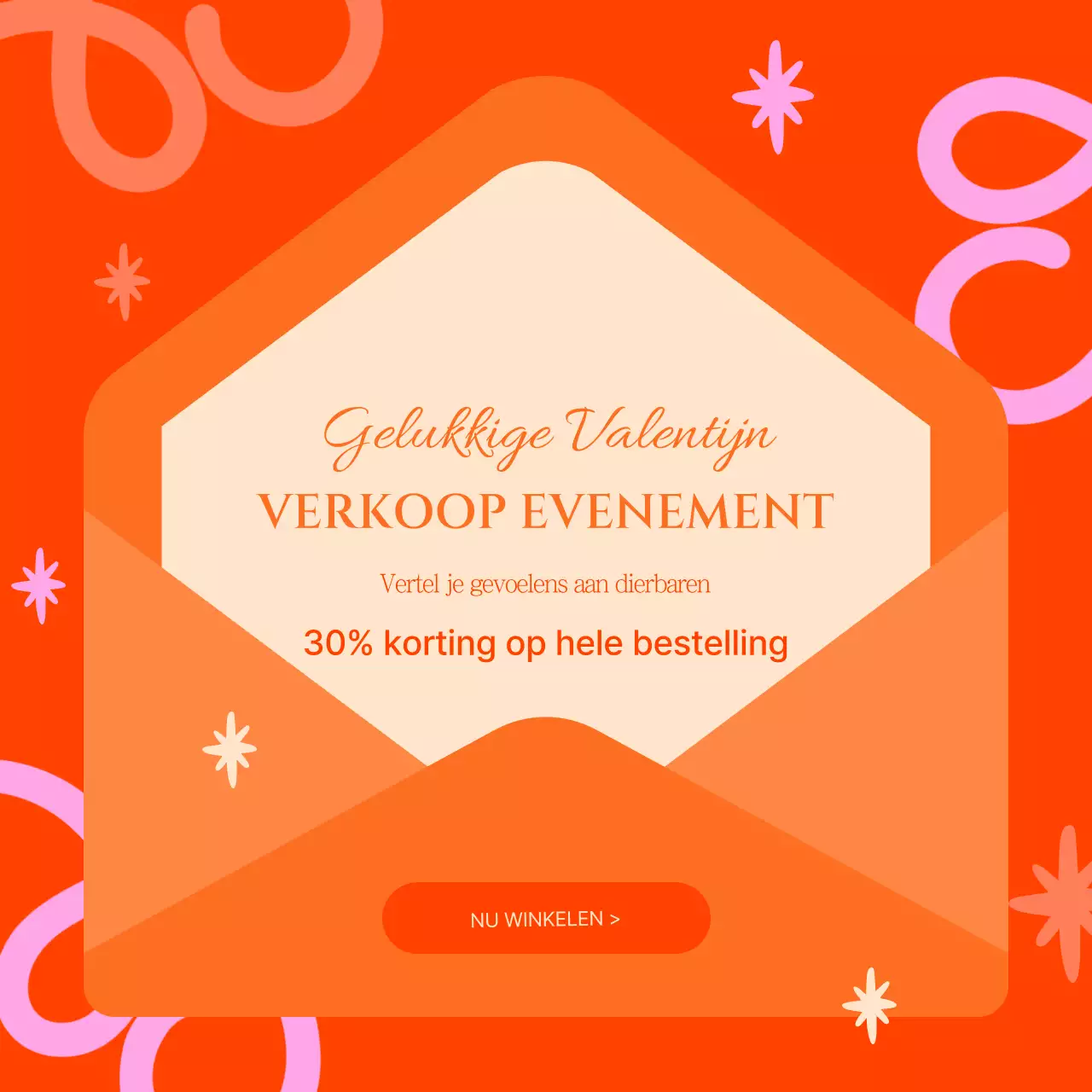 Pop-art Valentijnsverkoopadvertentie in oranje en roze