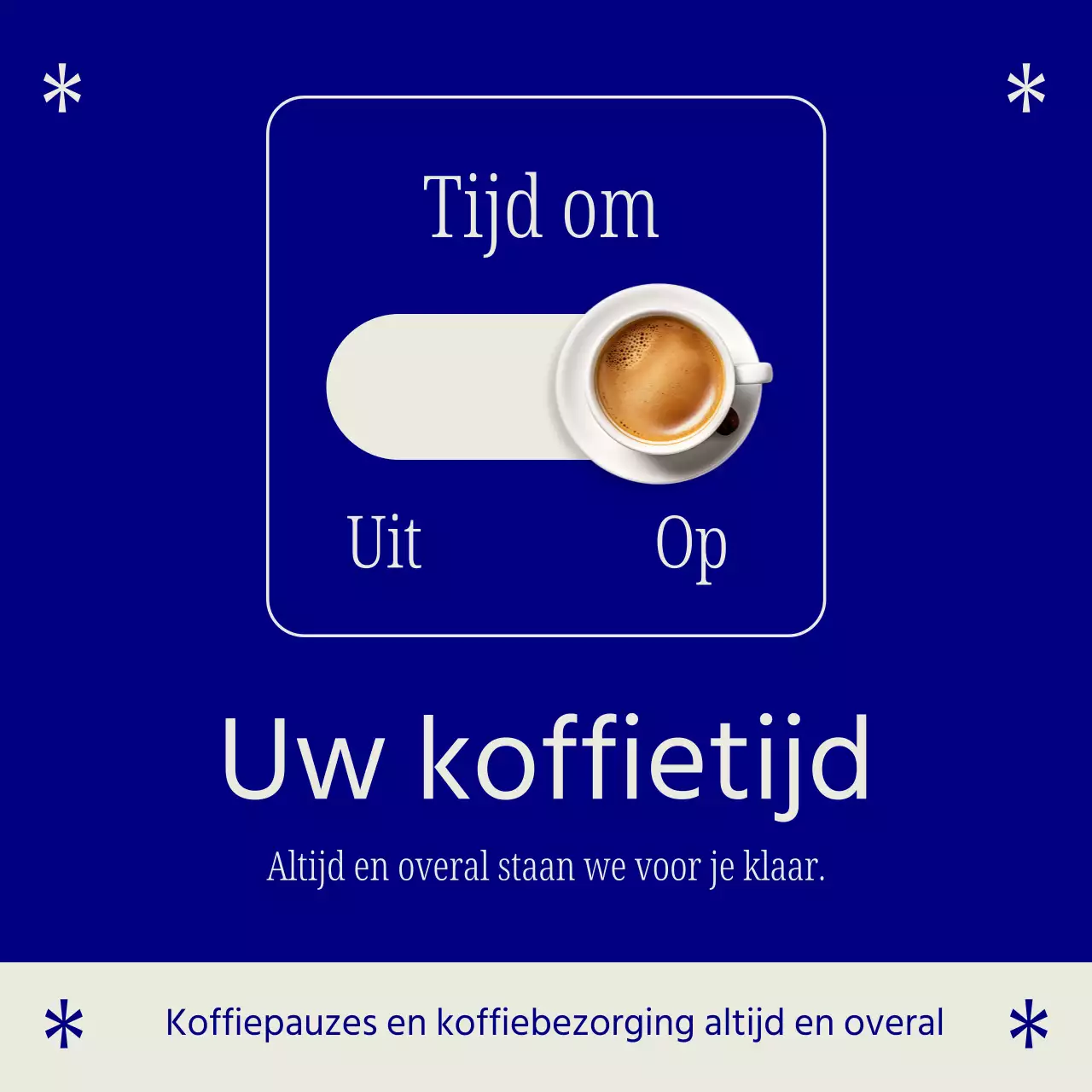 Een eenvoudig blauw en wit café reclamebord