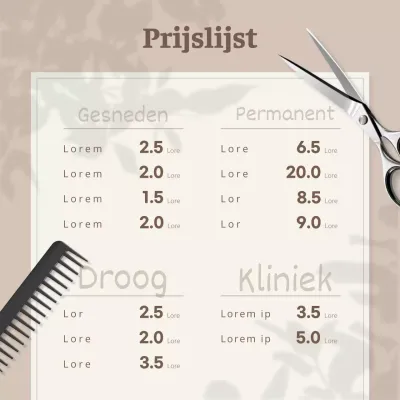 Moderne prijslijst flyer met beige achtergrond