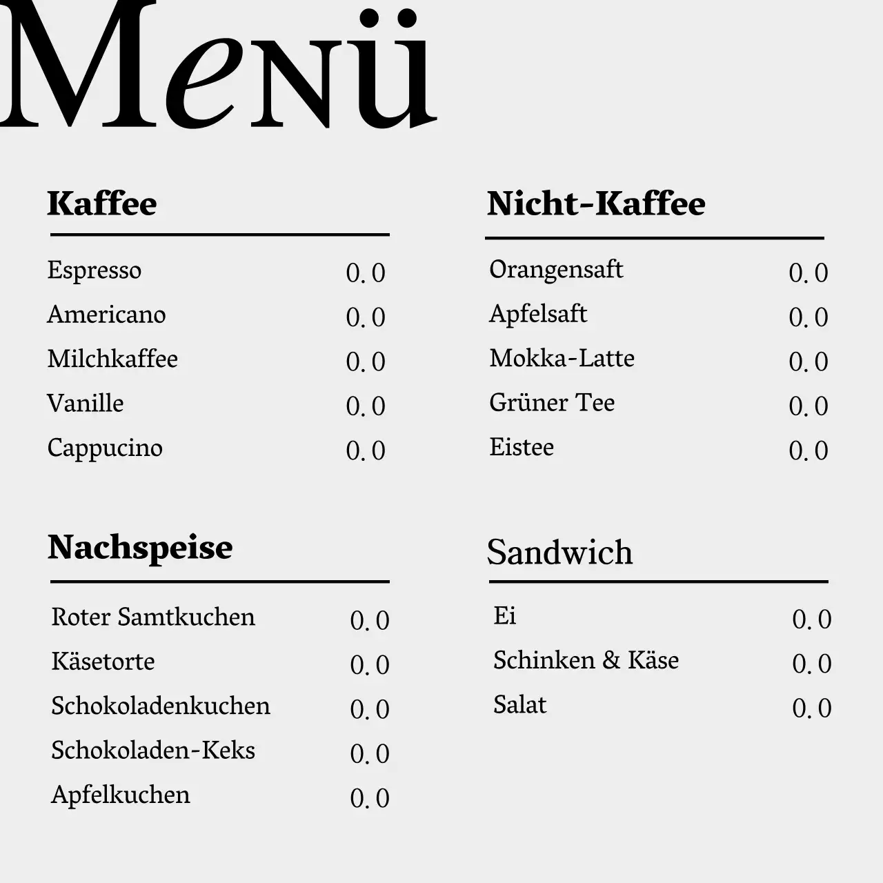 Minimalistische Cafe-Ankündigung in Grau und Schwarz-Weiß