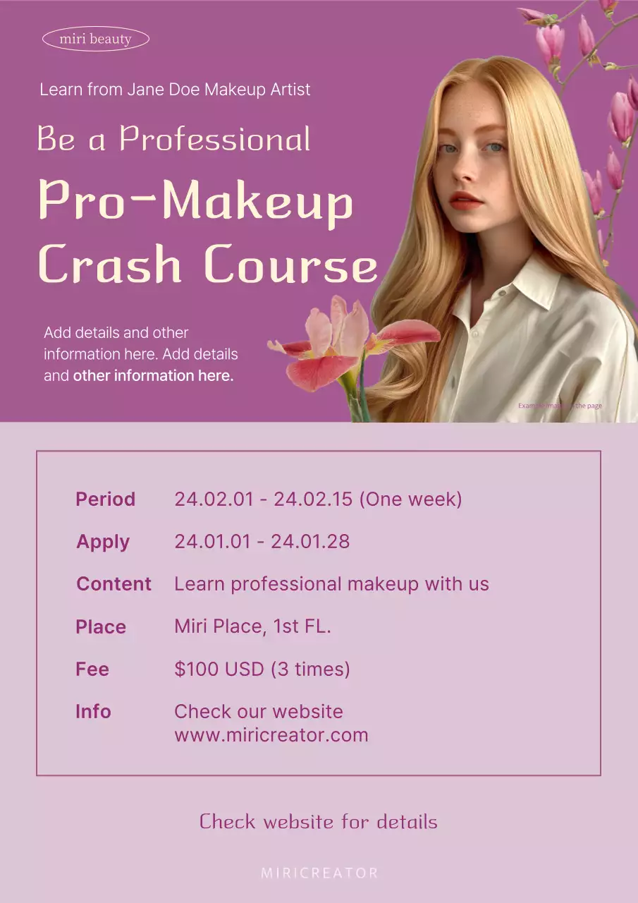 Purple Elegant Makeup Course Poster