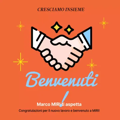 Un semplice annuncio di benvenuto in arancione e azzurro