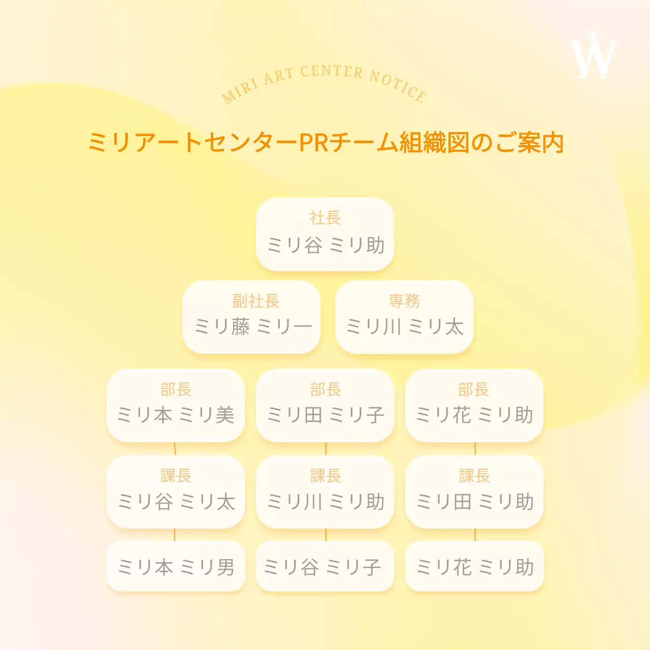 黄色とグレーのモダンな行政組織改編案内のお知らせ