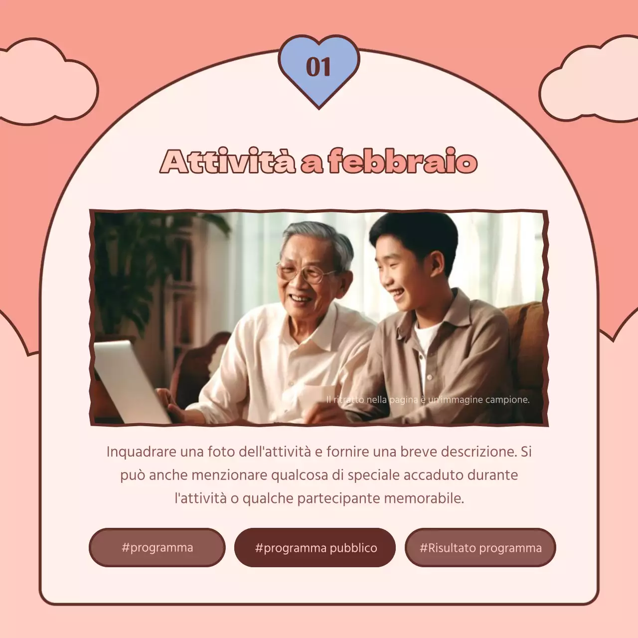 Un semplice post di newsletter mensile dell'ufficio welfare in marrone e rosa