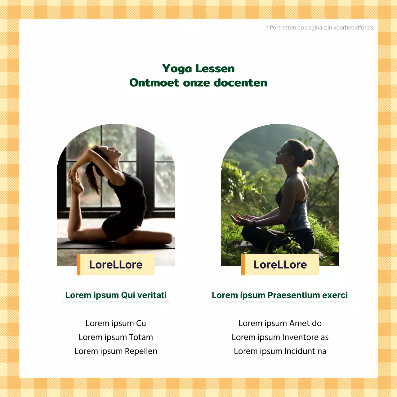 Een eenvoudig oranje en groen yoga wervingsveld