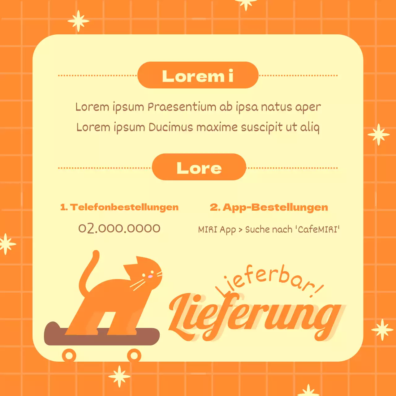 Eine niedliche orange-rosa Café-Ankündigungssammlung