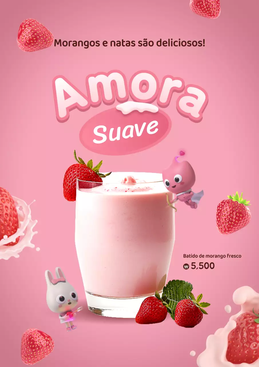 Promover um bonito batido de morango em rosa e vermelho
