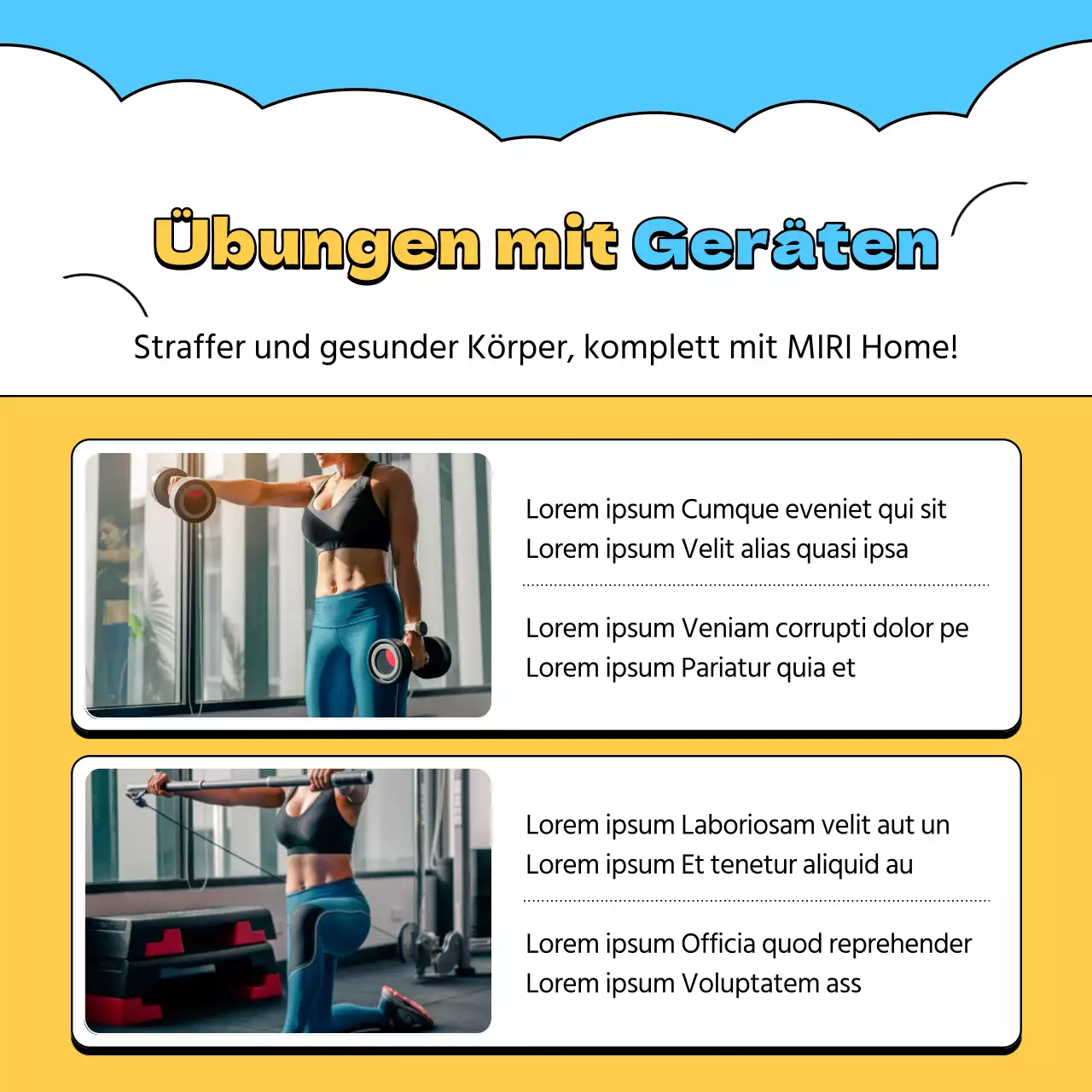 Werben Sie mit diesem hellblauen und gelben Design Unterstützer für Ihr Heimtraining.