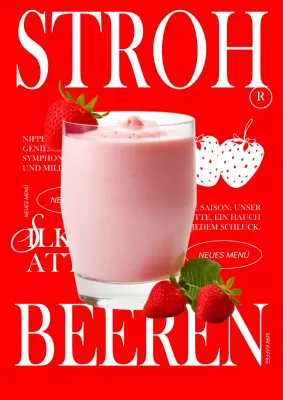 Trendige Erdbeersaftanzeige in Rot und Weiß