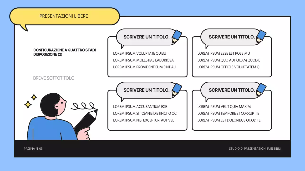 Presentazione degli elementi di studio blu e giallo