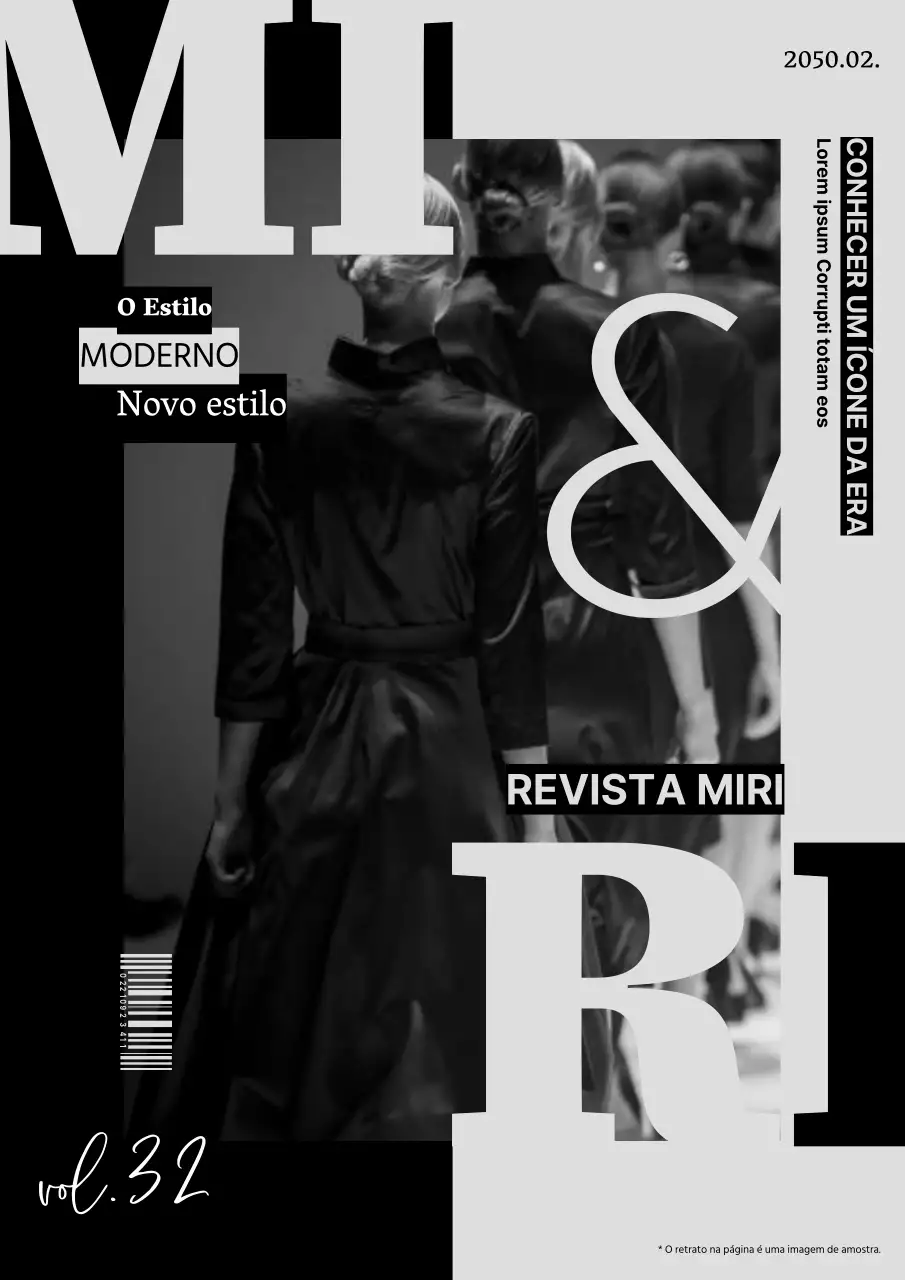 Capa de revista de moda minimalista em branco e preto