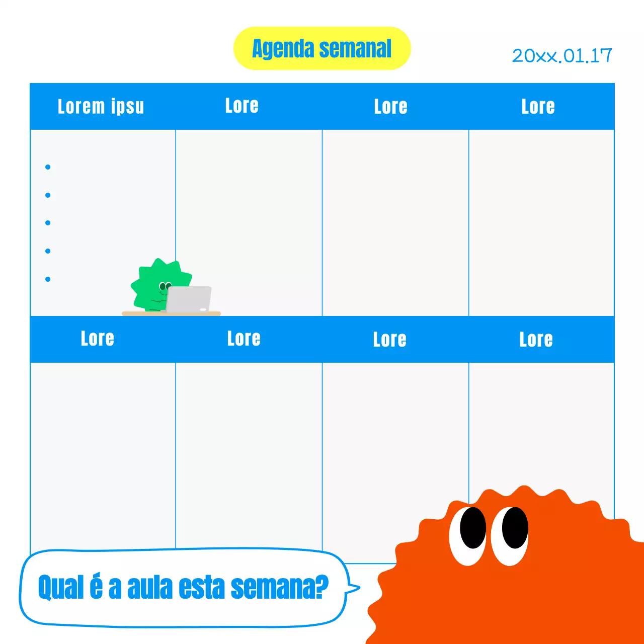 Post de agenda semanal simples e branca