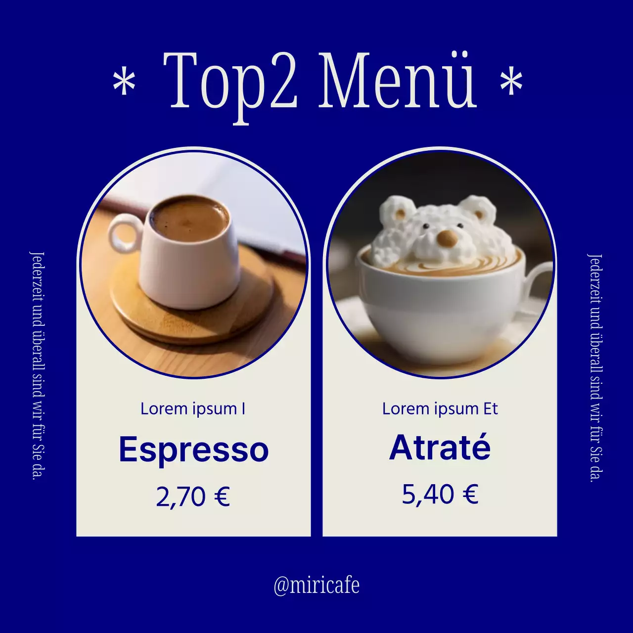 Eine einfache blau-weiße Anzeige für ein Café