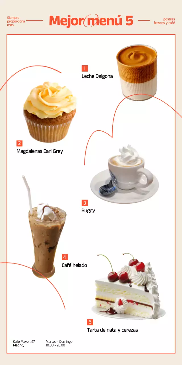 Promover bebidas de postre de cafetería con toques de naranja