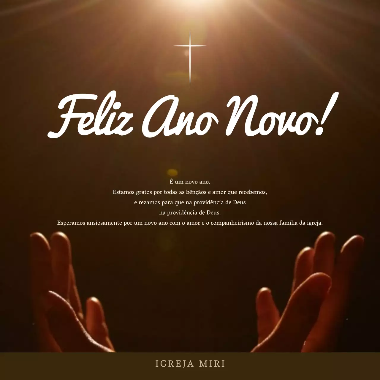Cartão de felicitações de Ano Novo de igreja simples em castanho