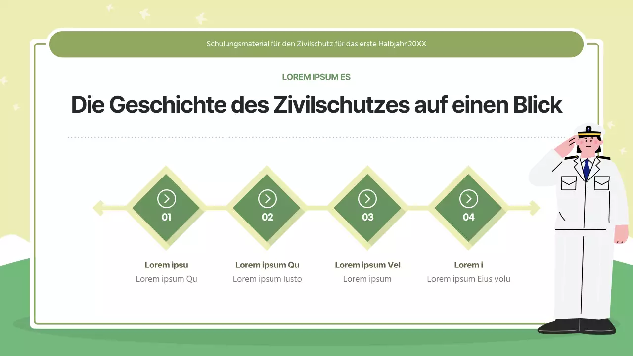 Moderne Zivilschutzausbildung in Grün und Lindgrün.
