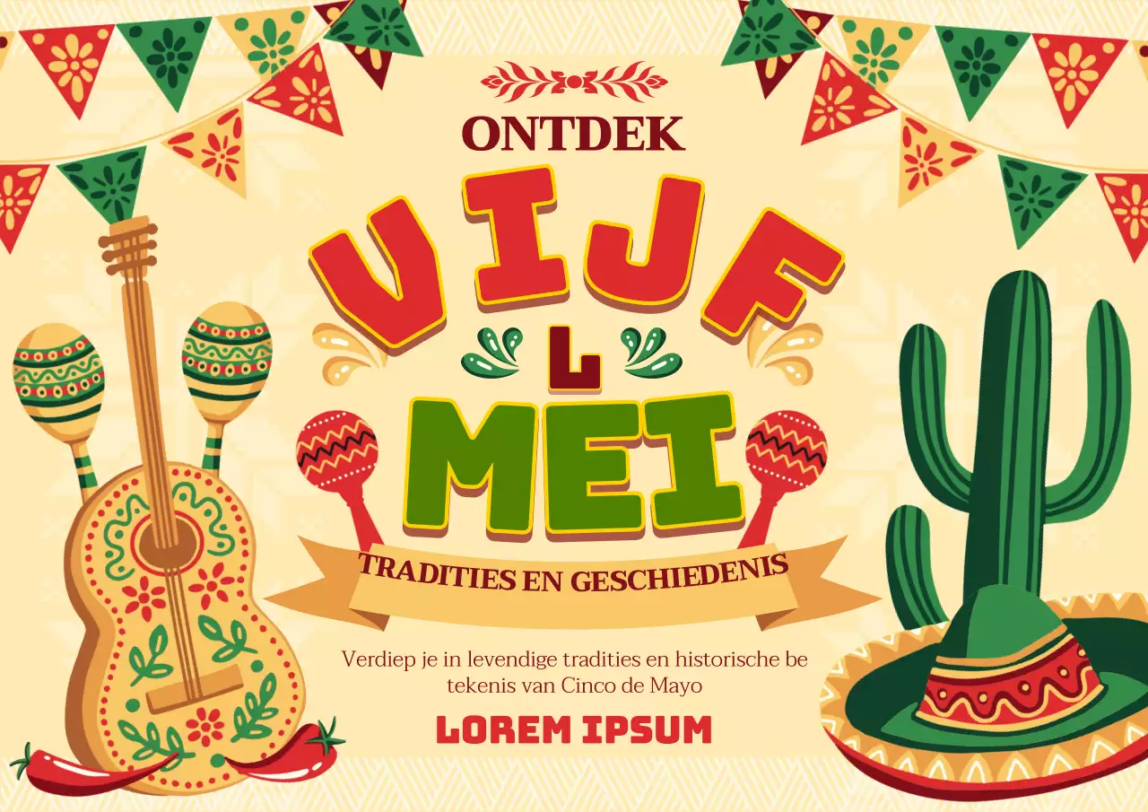 Beige en Groene Kitsch Cinco de Mayo Geschiedenis Blog Advertentie