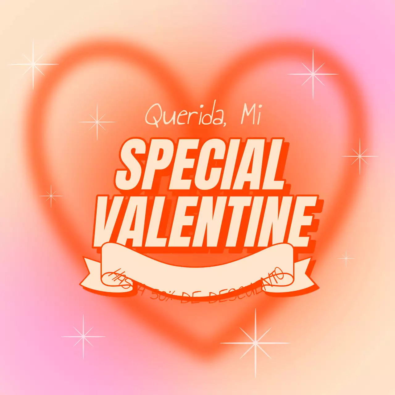 Anuncio pop art de rebajas de San Valentín en naranja y rosa