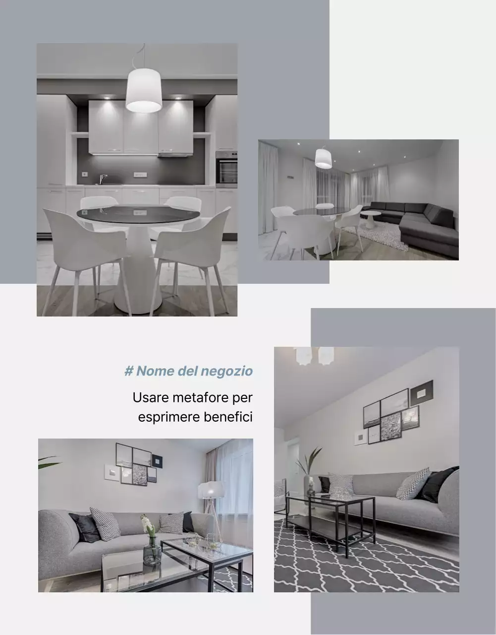 Promuovere i prodotti per la vendita di mobili semplici grigi e blu