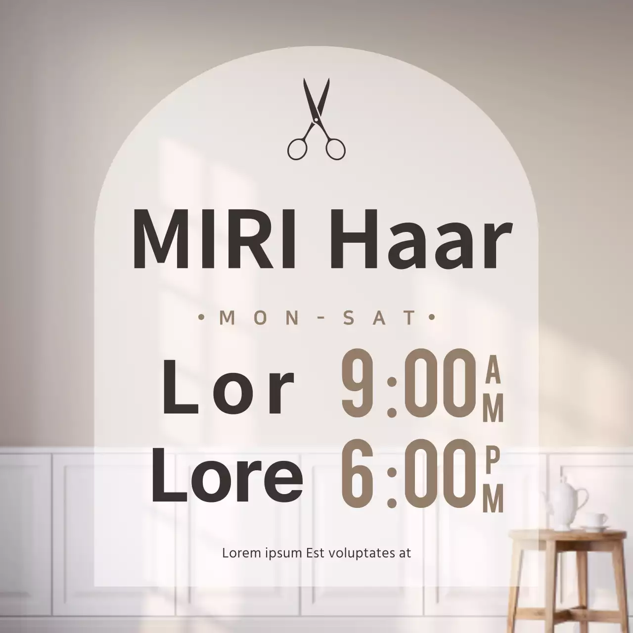 Ankündigung der Öffnungszeiten unseres beigefarbenen, modernen Geschäfts