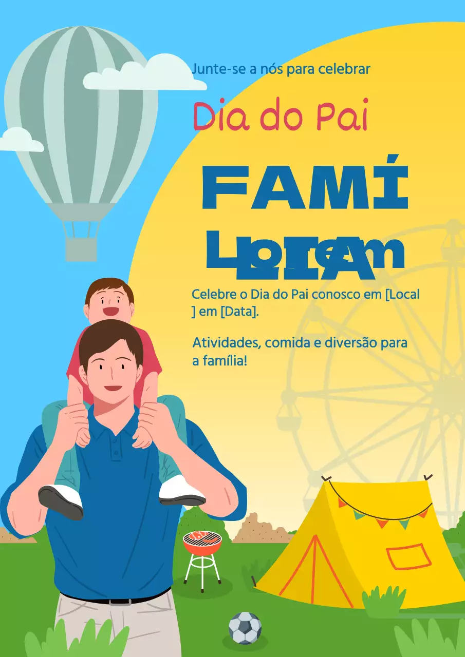 Anúncio de evento ao ar livre encantador para o Dia do Pai em azul celeste e amarelo].