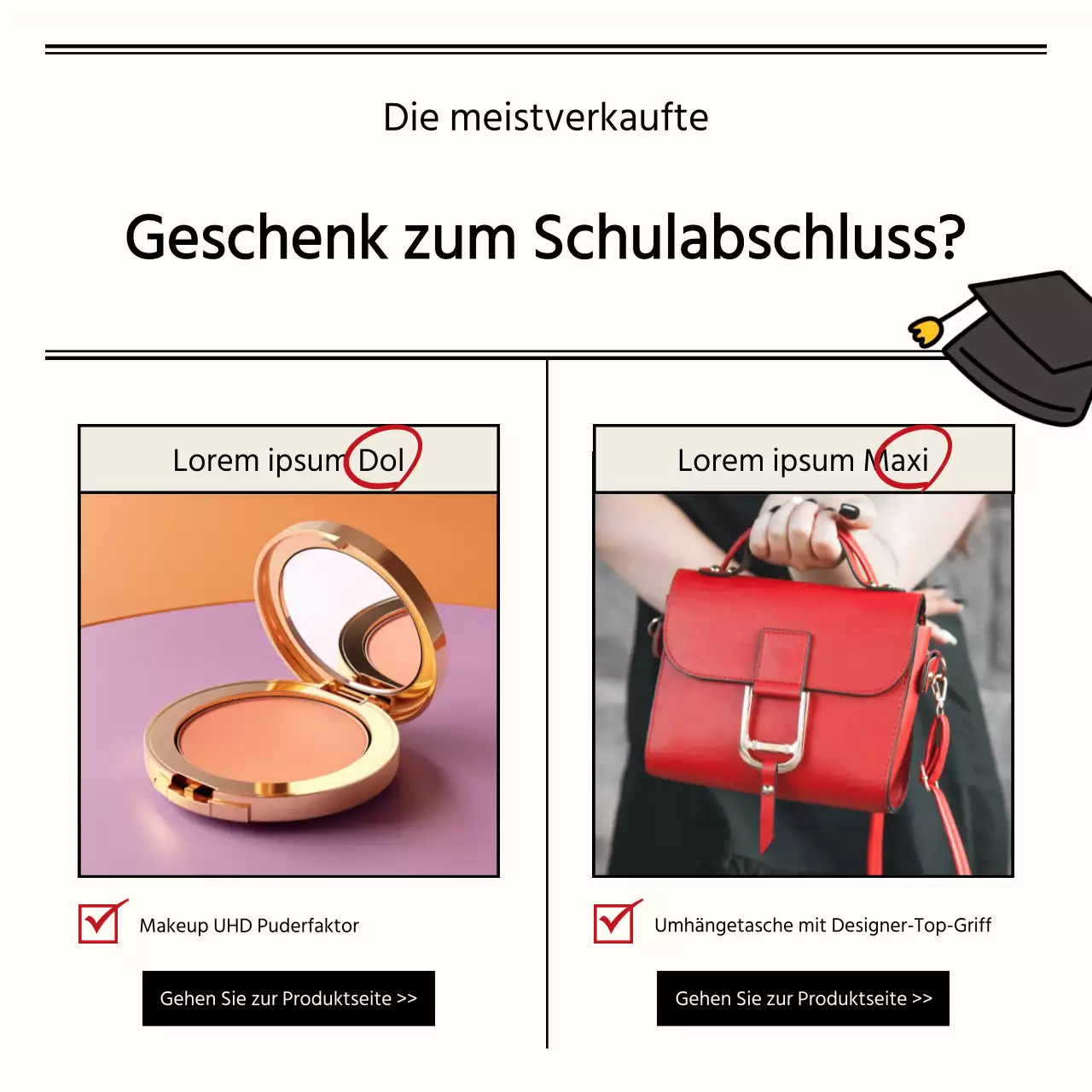 Schlichte Geschenke für den Schulabschluss in Schwarz und Elfenbein