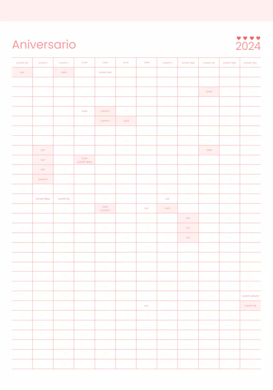 Diseña un calendario de cheques de aniversario con un tema rosa