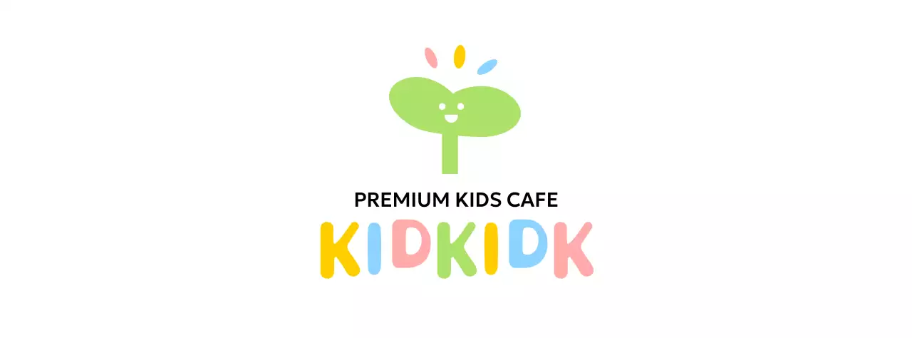 Kids Cafe color design with smiling bud icon
