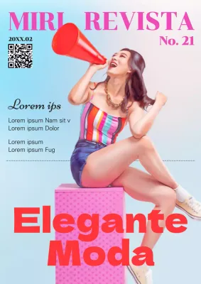 Portada estilo revista de moda kitsch en rosa y azul claro