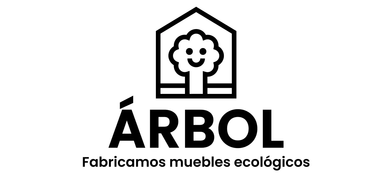 Diseño de empresa de muebles con logotipo de marca que muestra un árbol en una casa