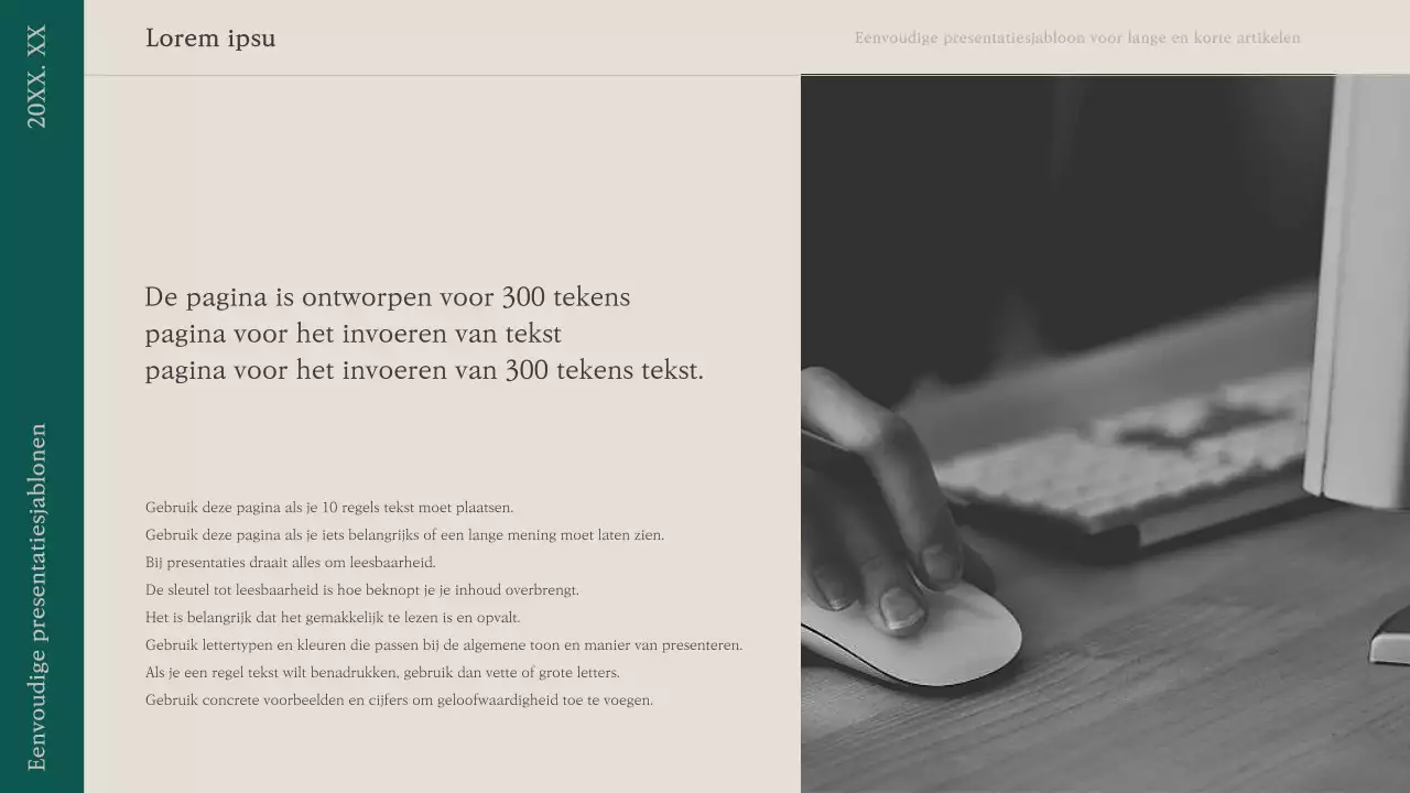 Een eenvoudig presentatievoorstel in groen en beige