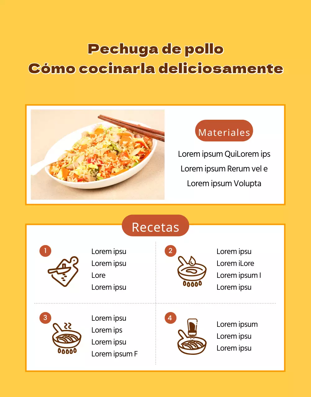 Promocionar los productos de pechuga de pollo amarilla y marrón