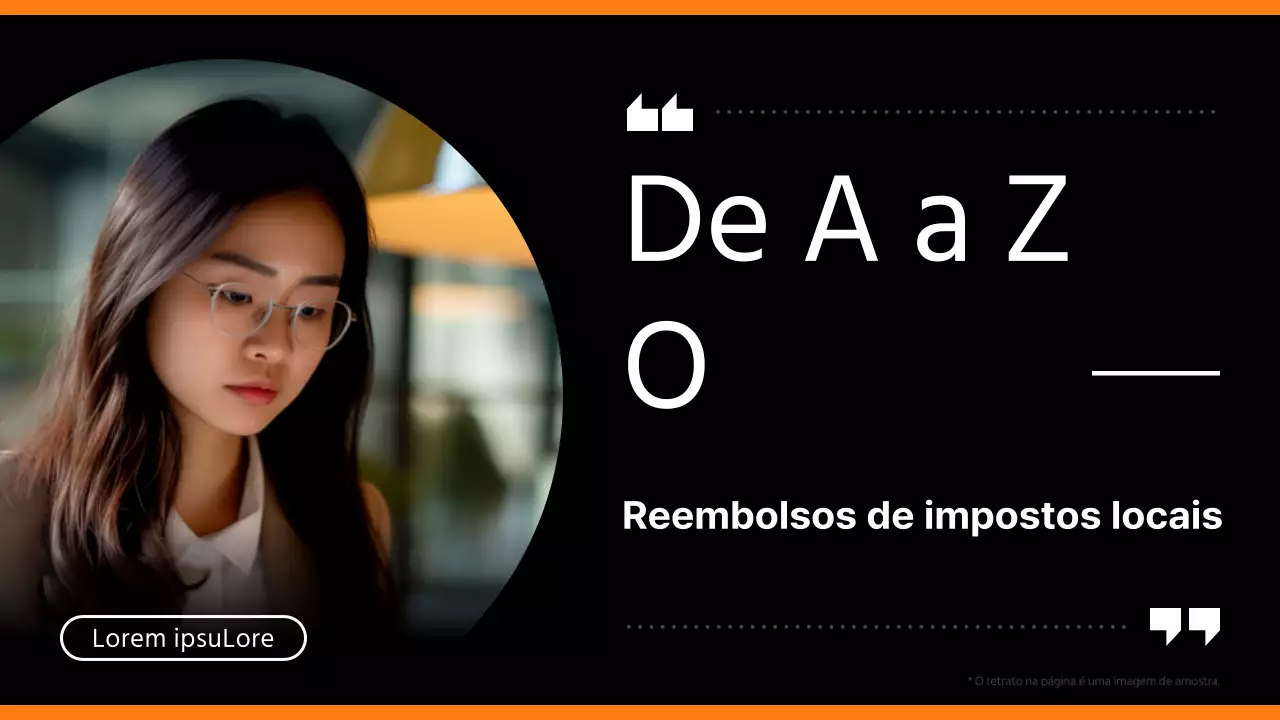 Informações modernas sobre o reembolso de impostos locais em laranja e preto