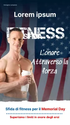 Pubblicità della sfida di fitness del Giorno della Memoria in grassetto bianco e blu