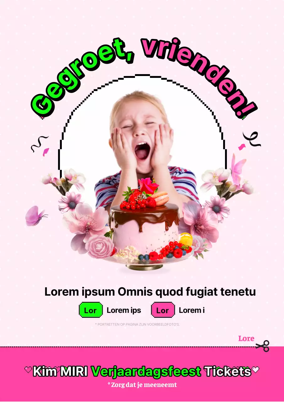 Giggly uitnodigingen voor verjaardagsfeestjes in roze en chartreuse