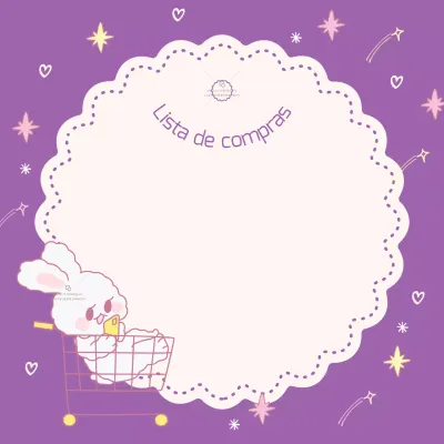 Bonito bloc de notas para la lista de la compra en morado y rosa