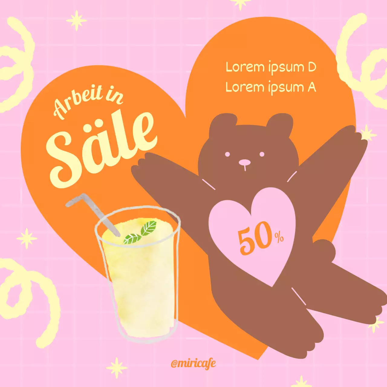 Eine niedliche orange-rosa Café-Ankündigungssammlung