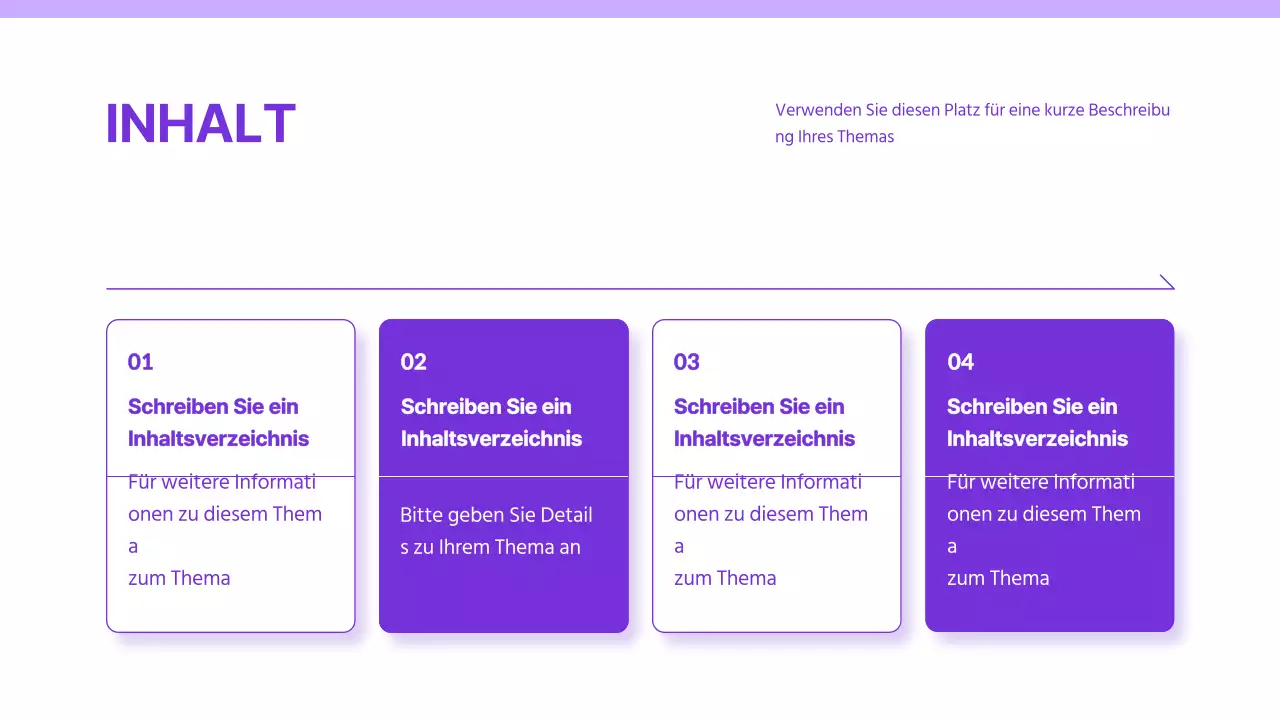 Präsentation mit einem einfachen lila und weißen Hintergrund und nur Elementen