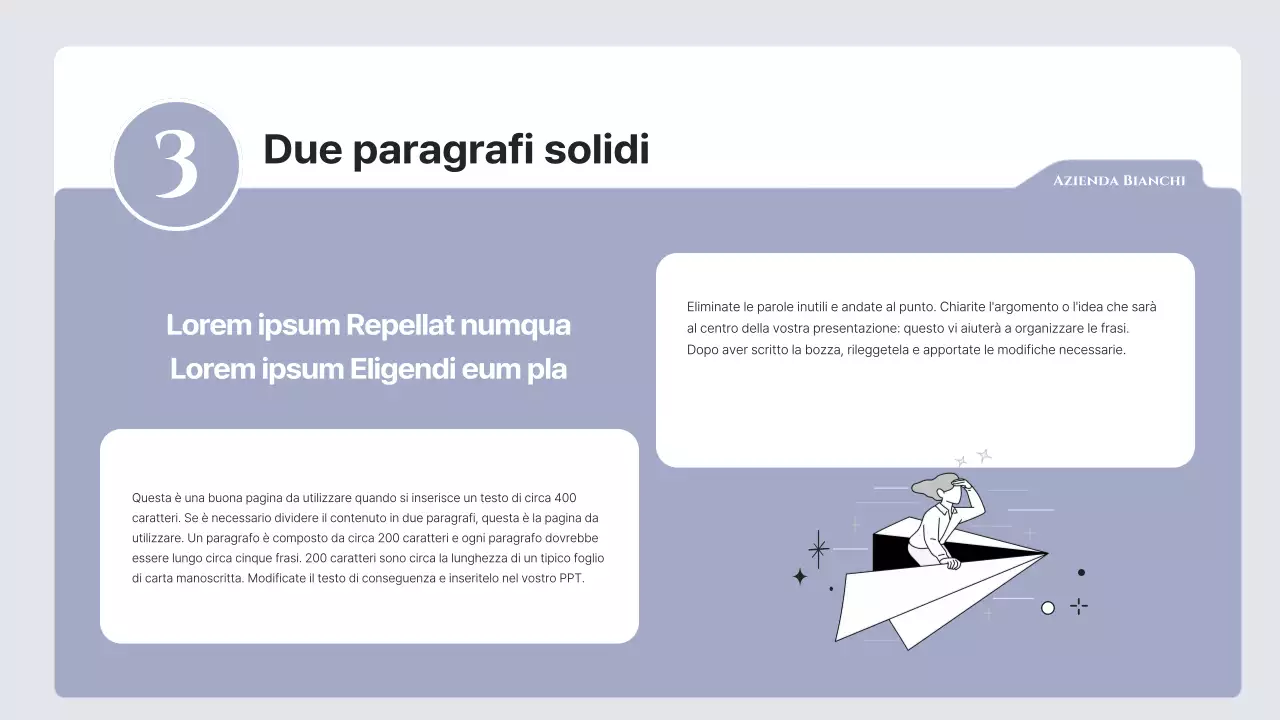 Testo semplice in malva e grigio, con molto spazio per scrivere