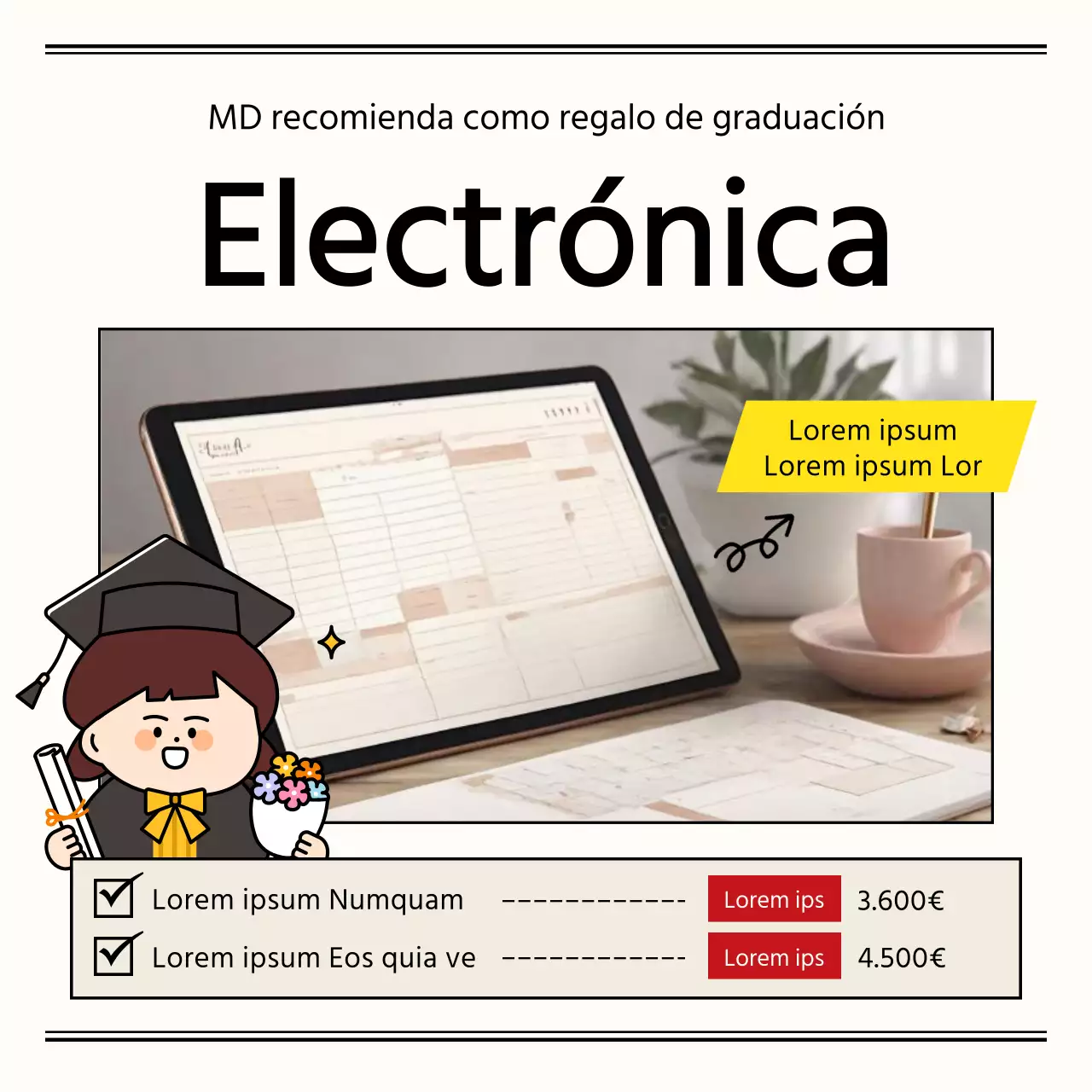 Promover regalos de graduación sencillos en negro y marfil