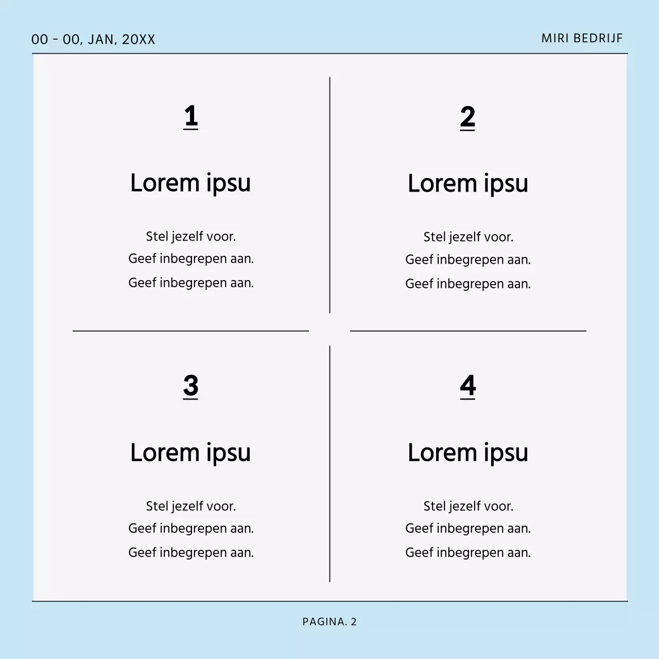 Een eenvoudige, overzichtelijke sjabloonpost in lichtblauw en grijs